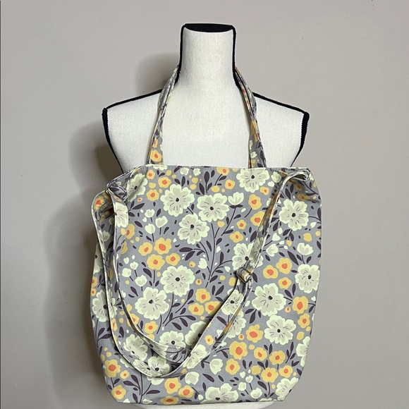 🌻🌼🐝🐥Happy Spring Floral Canvas Crossbody Tote - Gray & Yellow - Picture 6 of 11
